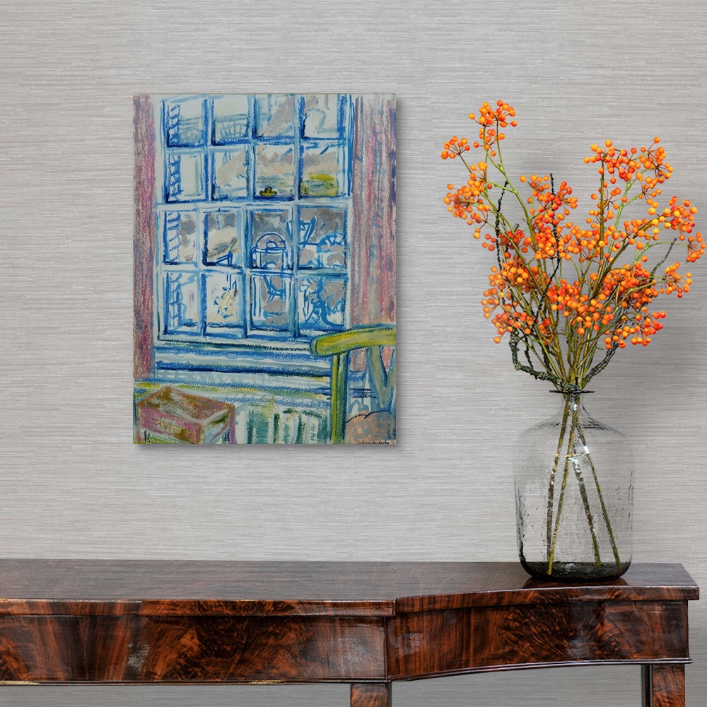 A traditional room featuring Originally oil and pastel on paper.