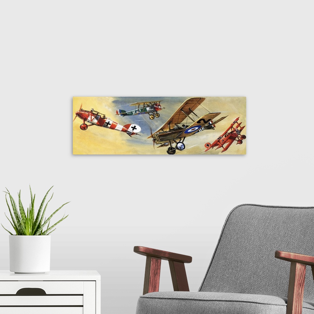 A modern room featuring Pioneers of Power. The beginnings of powered travel by land, sea and air. Original artwork from "...