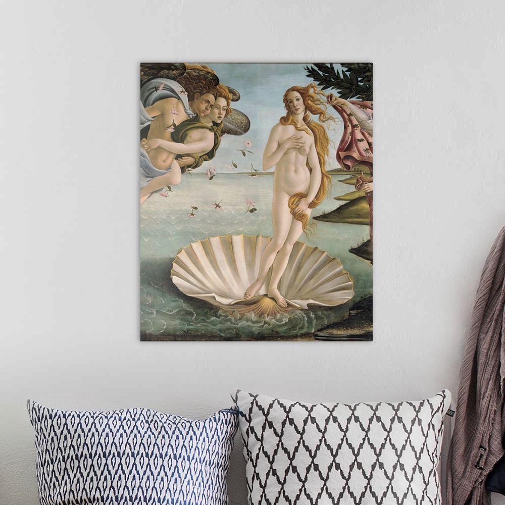 A bohemian room featuring Originally tempera on canvas. Detail of Venus Anadyomene, the goddess of love born from the sea f...