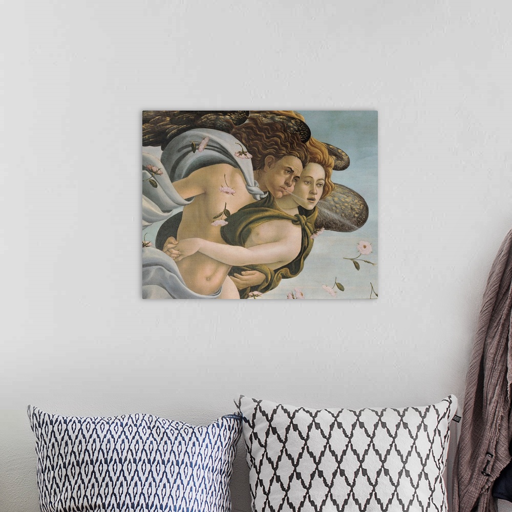 A bohemian room featuring Originally tempera on canvas. Detail of the wind god Zephyr and nymph Chloris blowing the goddess...