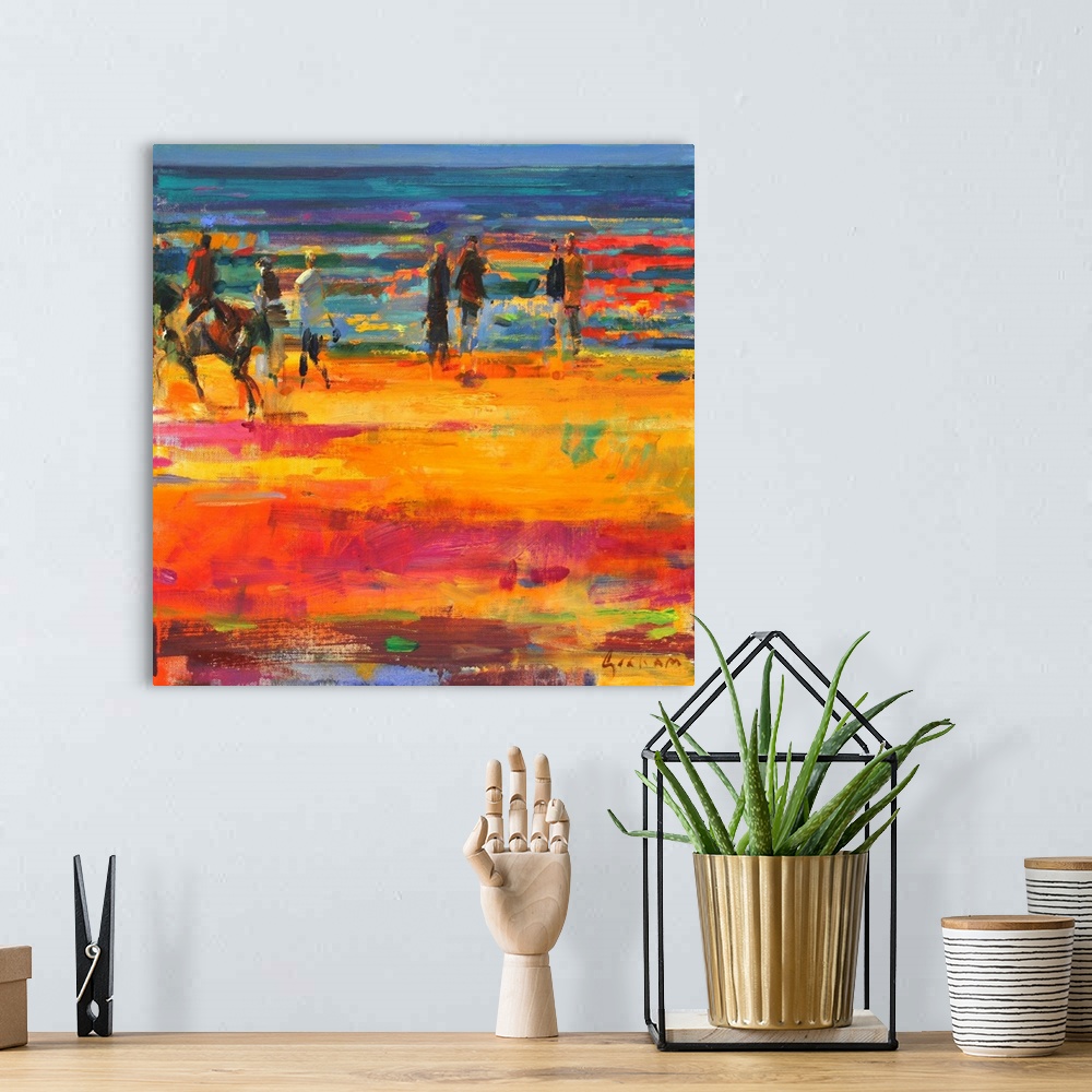 A bohemian room featuring The Canter, Paris Plage, originally oil on canvas.
