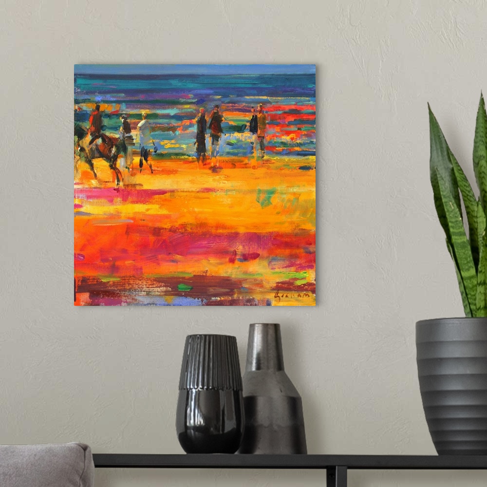 A modern room featuring The Canter, Paris Plage, originally oil on canvas.