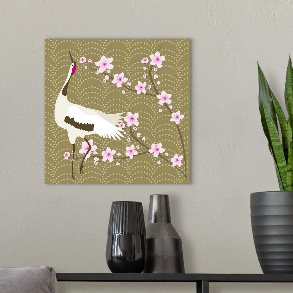 A modern room featuring The Cherry Blossom And The Crane