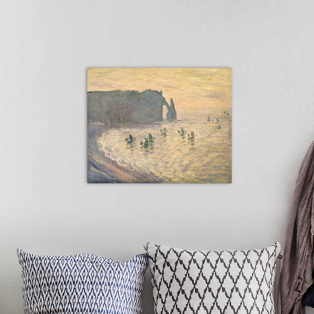 A bohemian room featuring BAL47577 The Cliffs at Etretat, 1886  by Monet, Claude (1840-1926); oil on canvas; 66x81 cm; Push...