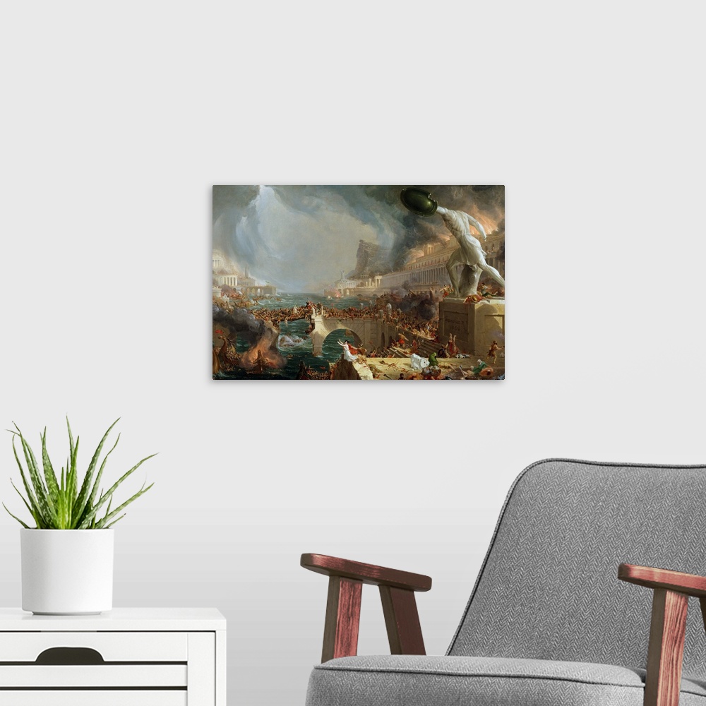 A modern room featuring oil on canvas