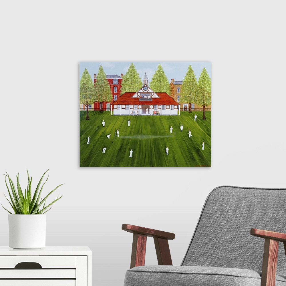 A modern room featuring The Cricket Match