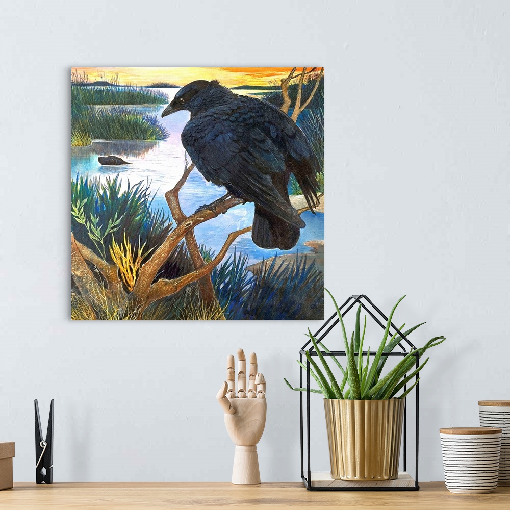 A bohemian room featuring The Black Shadow, based on a short story by F. St. Mars. The Crow. Original artwork for "Look and...
