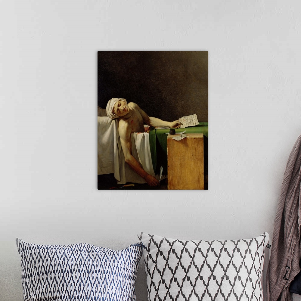 A bohemian room featuring The Death of Marat, after the original by Jacques-Louis David (1748-1825)