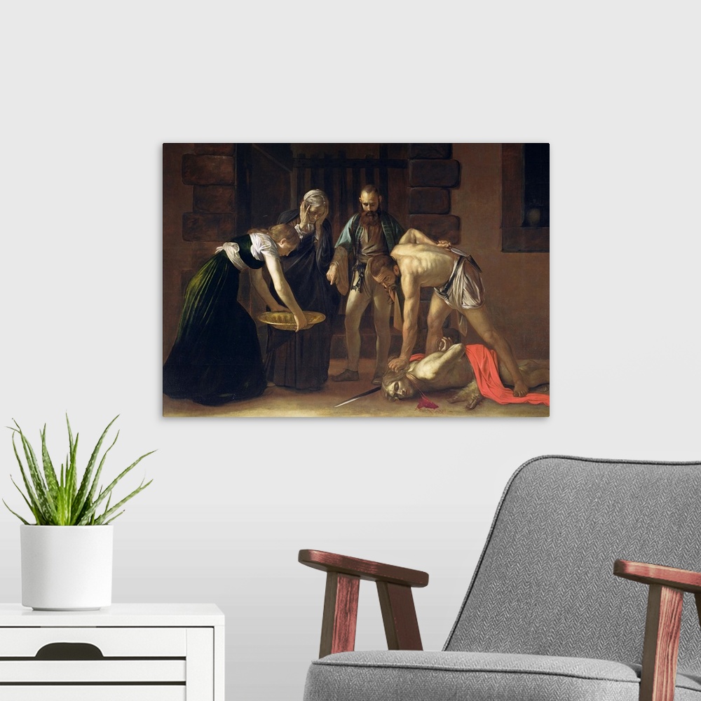 A modern room featuring The Decapitation of St. John the Baptist, 1608