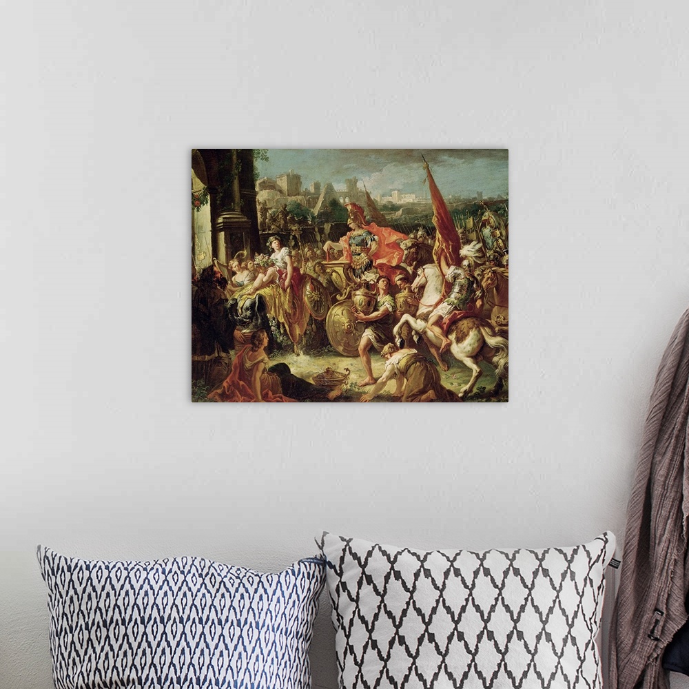 A bohemian room featuring XIR155523 The Entrance of Alexander the Great (356-23 BC) into Babylon (oil on canvas)  by Dizian...