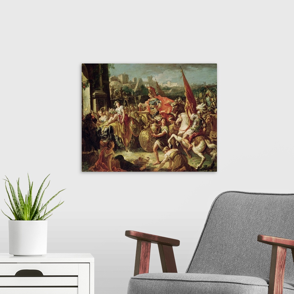 A modern room featuring XIR155523 The Entrance of Alexander the Great (356-23 BC) into Babylon (oil on canvas)  by Dizian...
