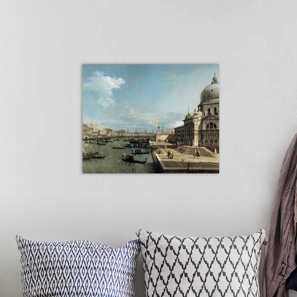 A bohemian room featuring XIR156534 The Entrance to the Grand Canal and the church of Santa Maria della Salute, Venice (oil...