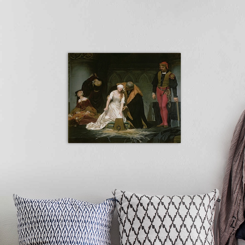 A bohemian room featuring BAL72630 The Execution of Lady Jane Grey, 1833 (oil on canvas)  by Delaroche, Hippolyte (Paul) (1...