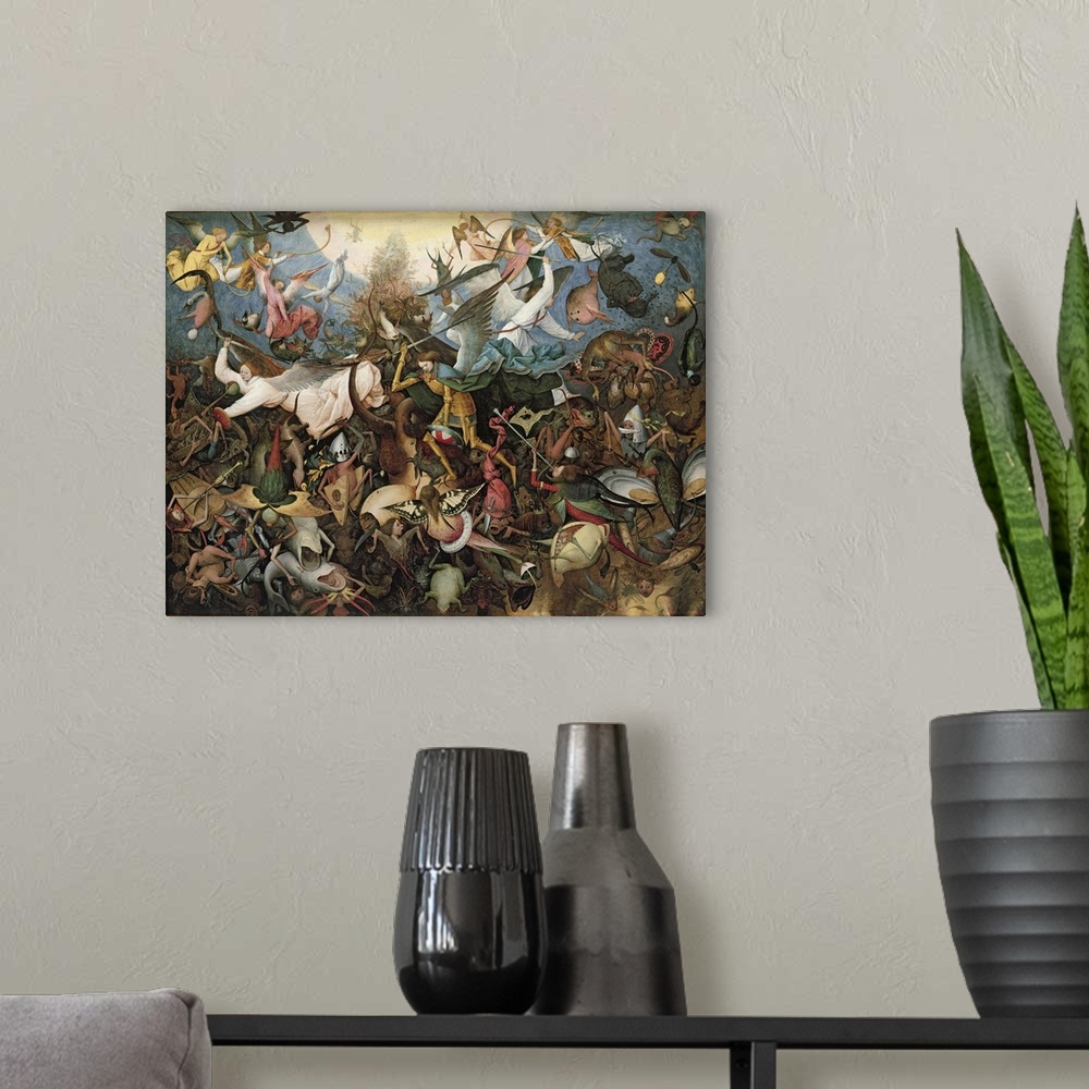A modern room featuring XIR74037 The Fall of the Rebel Angels, 1562 (oil on panel)  by Bruegel, Pieter the Elder (c.1525-...