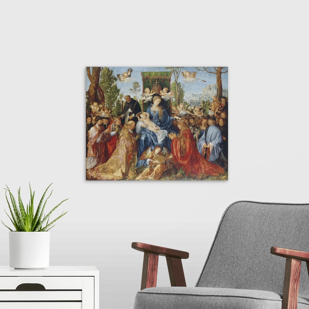 A modern room featuring known in France as 'La Vierge de la F?te du Rosaire (Virgin of the Feast of the Rosary); commissi...