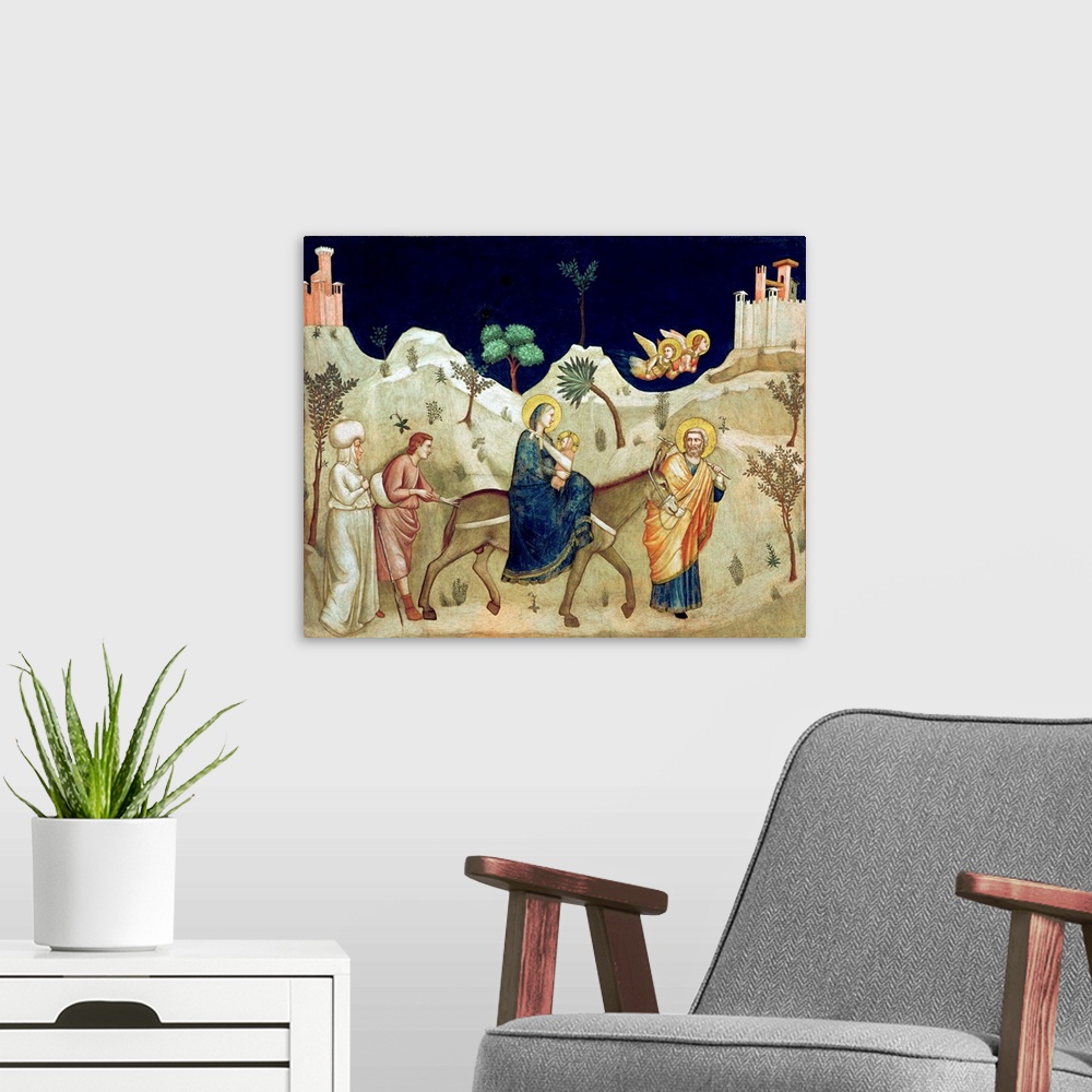 A modern room featuring The Flight into Egypt