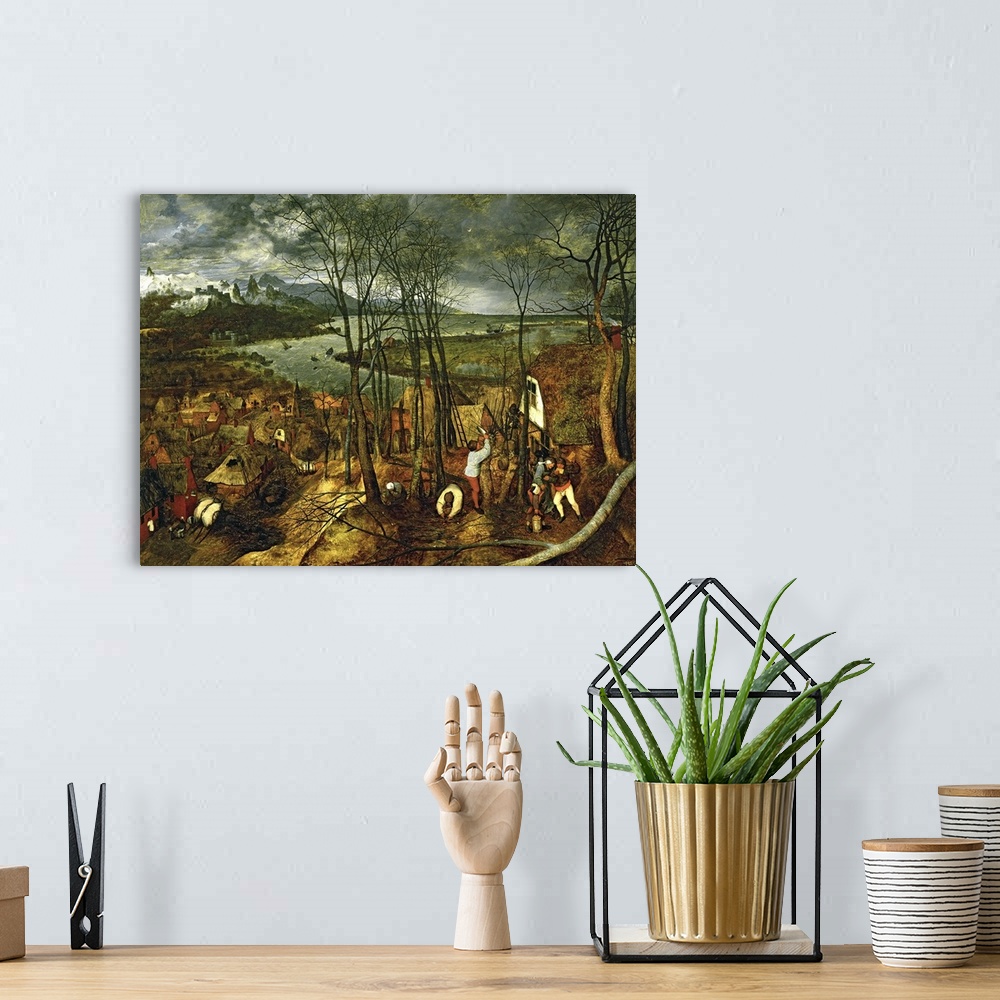A bohemian room featuring XAM509 The Gloomy Day - Spring, 1559  by Bruegel, Pieter the Elder (c.1525-69); oil on canvas; 18...