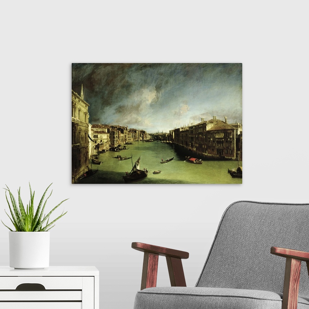 A modern room featuring The Grand Canal, View of the Palazzo Balbi towards the Rialto Bridge, 1724