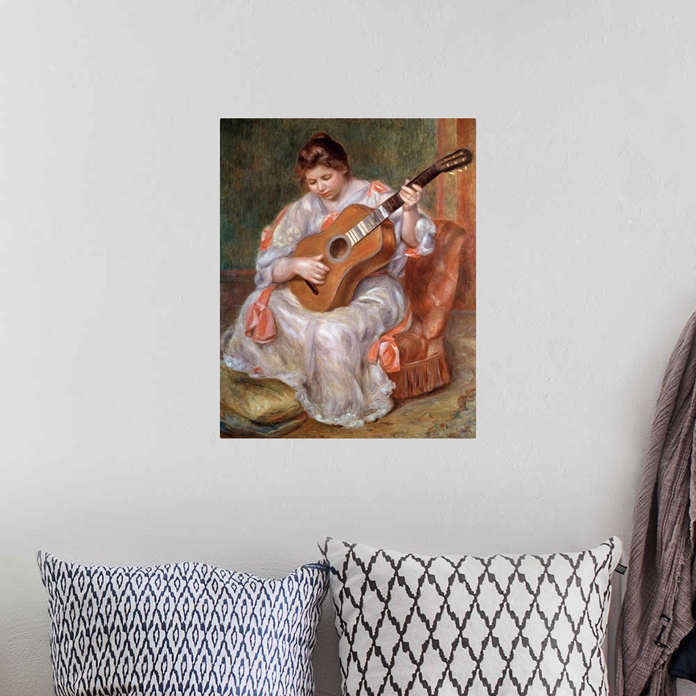A bohemian room featuring XIR37654 The Guitar Player, 1897 (oil on canvas)  by Renoir, Pierre Auguste (1841-1919); 81x65 cm...