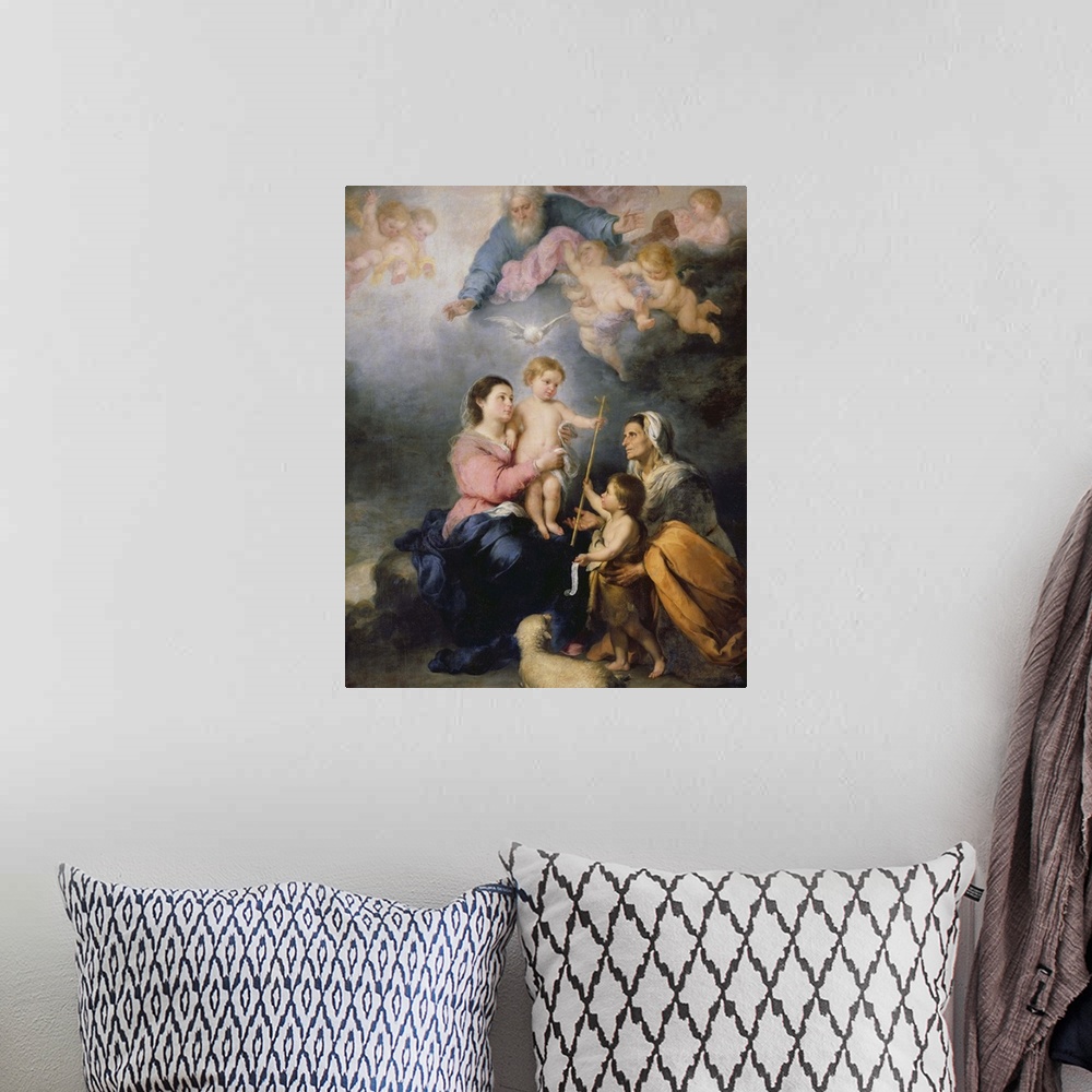 A bohemian room featuring XIR39139 The Holy Family or The Virgin of Seville (oil on canvas)  by Murillo, Bartolome Esteban ...