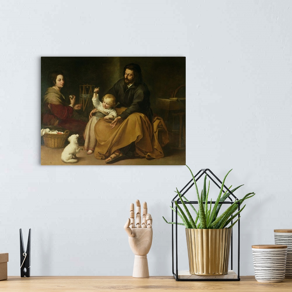 A bohemian room featuring XIR14192 The Holy Family with the Little Bird, c.1650 (oil on canvas) by Murillo, Bartolome Esteb...