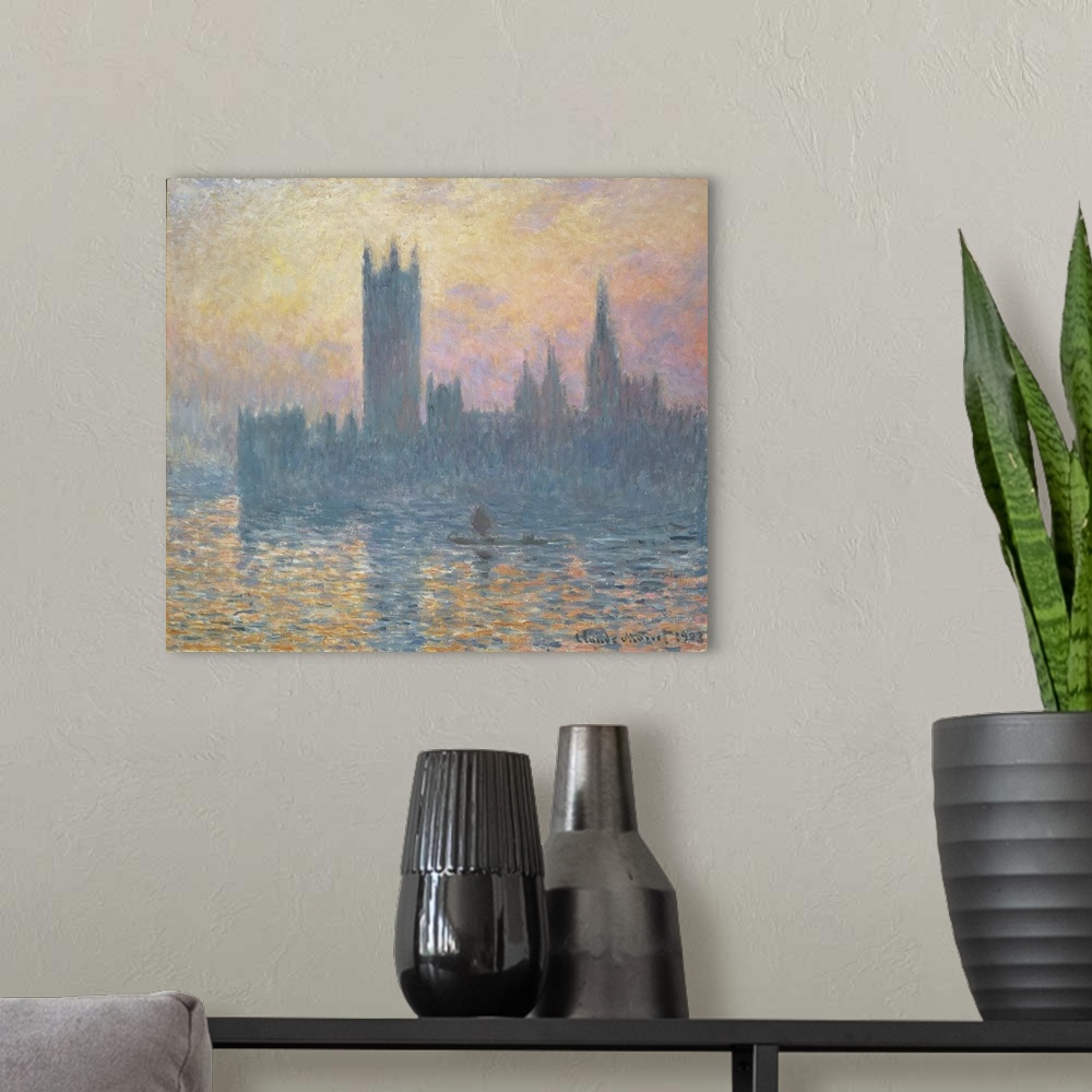 A modern room featuring The Houses Of Parliament, Sunset, 1903