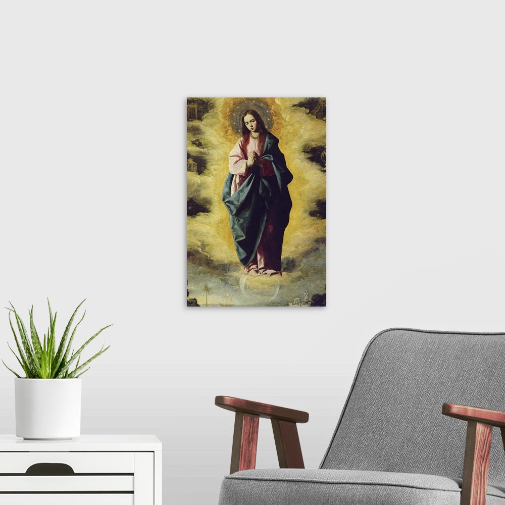 A modern room featuring XIR38694 The Immaculate Conception, c.1630-35 (oil on canvas)  by Zurbaran, Francisco de (1598-16...