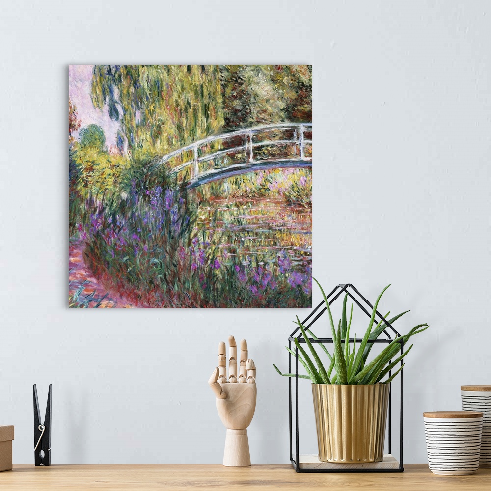 A bohemian room featuring Irises bloom along a path through a French garden in this classic Impressionist painting availabl...
