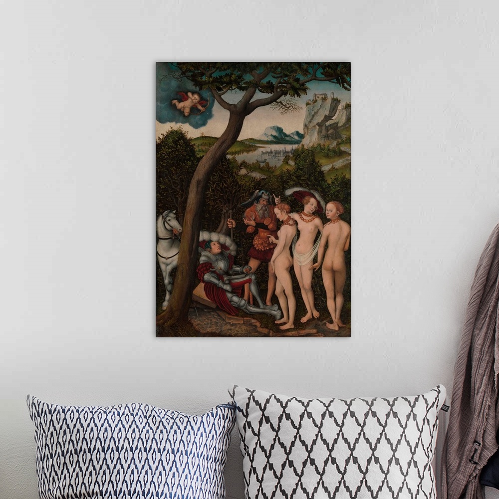 A bohemian room featuring The Judgement of Paris, c. 1528, oil on beech.  By Lucas Cranach (1472-1553).