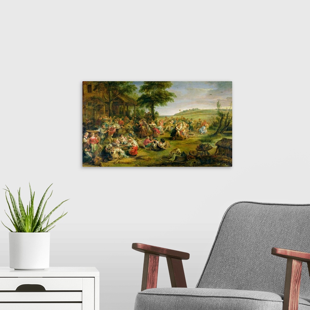 A modern room featuring XIR24954 The Kermesse, c.1635-38 (oil on panel)  by Rubens, Peter Paul (1577-1640); 149x261 cm; L...
