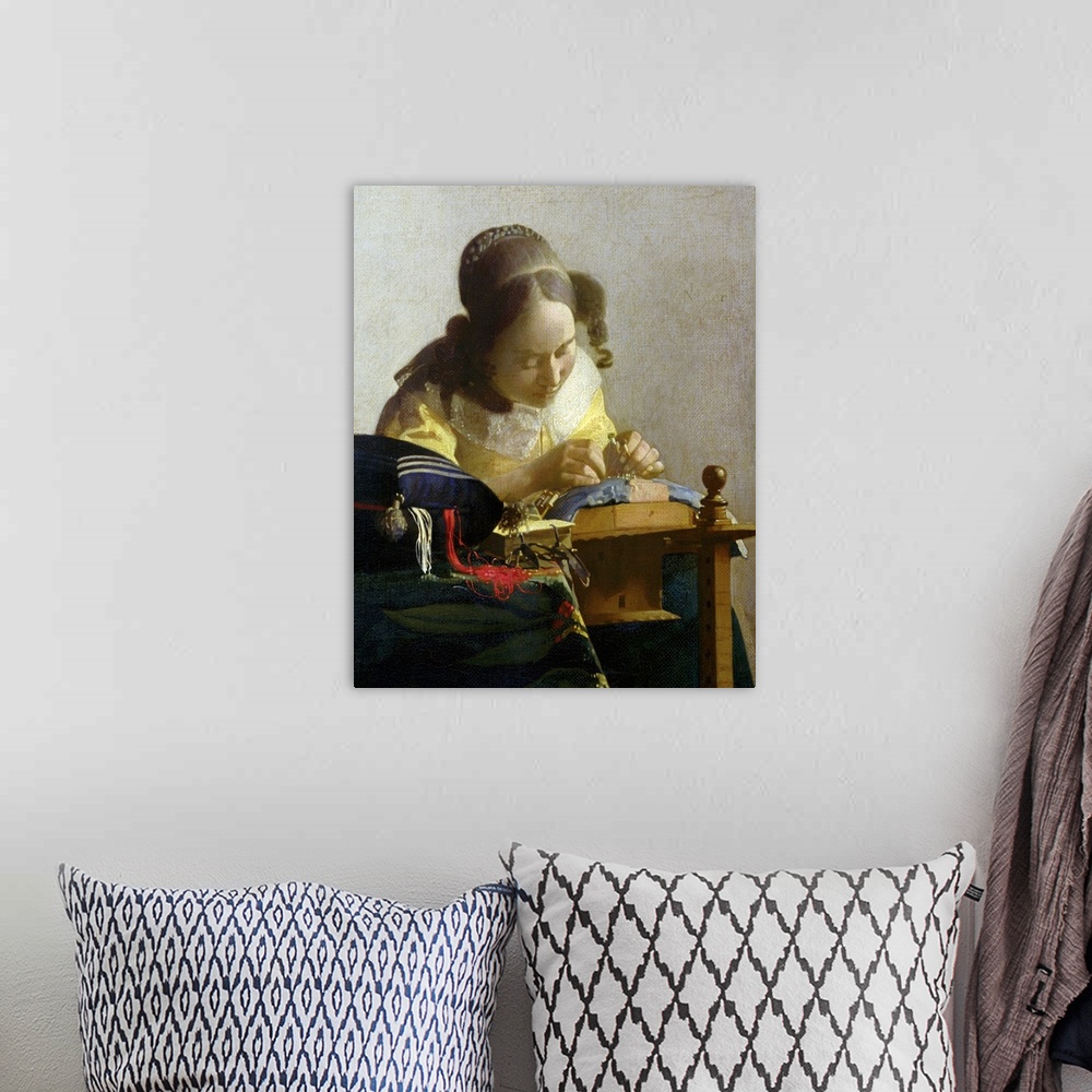 A bohemian room featuring BAL2544 The Lacemaker, 1669-70 (oil on canvas)  by Vermeer, Jan (1632-75); oil on canvas laid on ...