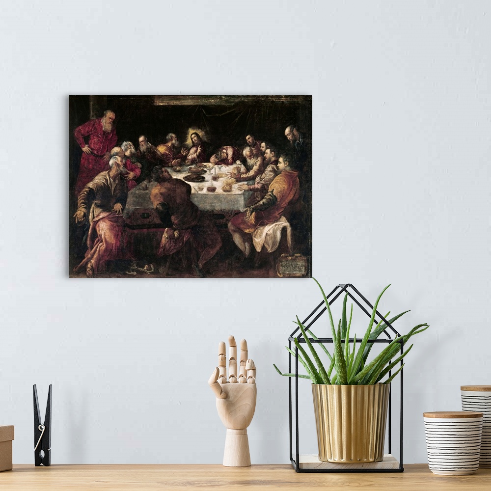 A bohemian room featuring XIR54915 The Last Supper (oil on canvas)  by Tintoretto, Jacopo Robusti (1518-94); 240x335 cm; Ch...