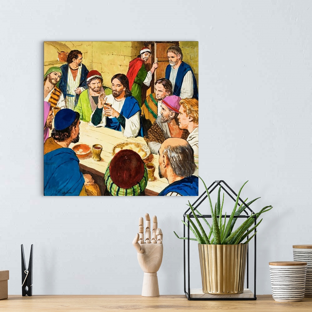 A bohemian room featuring The Amazing Love of Jesus: The Last Supper. Original artwork for illustration on p9 of Treasure i...