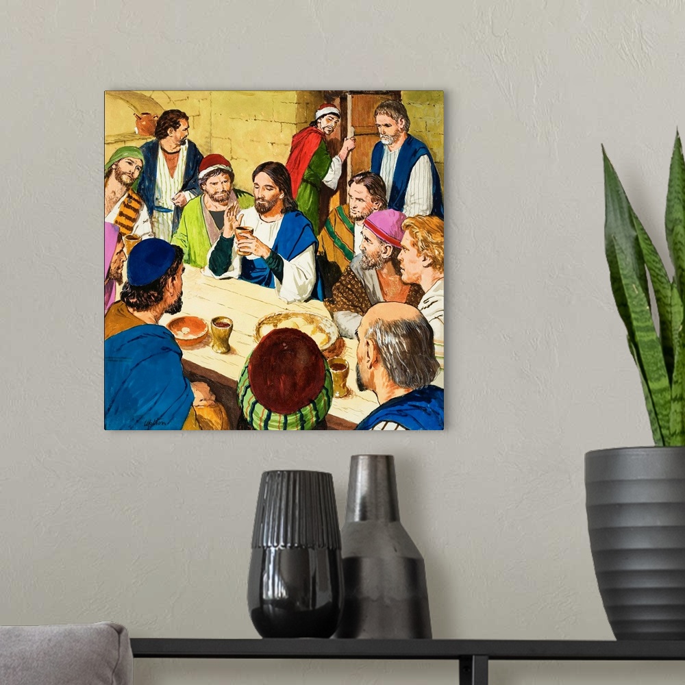 A modern room featuring The Amazing Love of Jesus: The Last Supper. Original artwork for illustration on p9 of Treasure i...