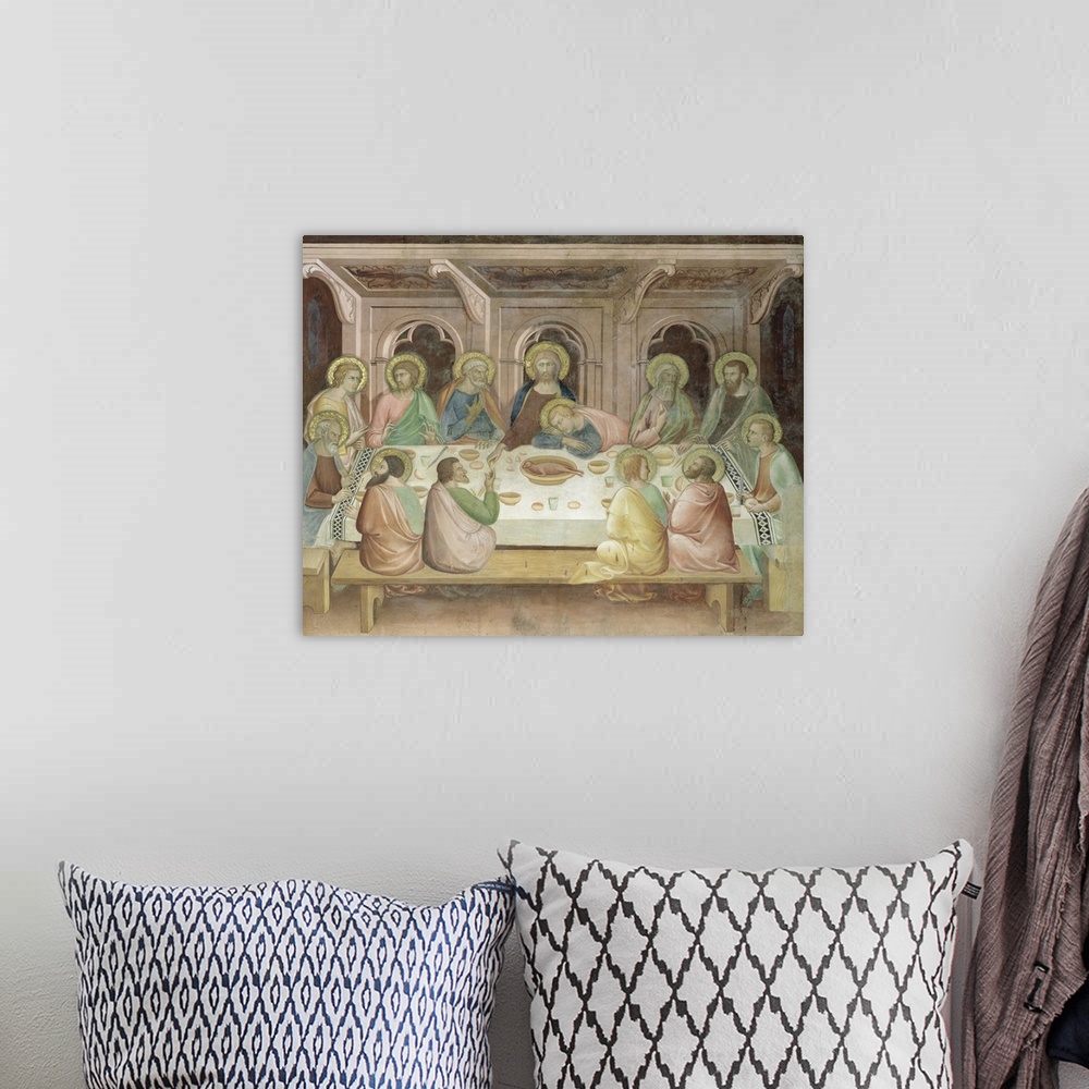 A bohemian room featuring XAL162148 The Last Supper, from a series of Scenes of the New Testament (fresco) by Barna da Sien...