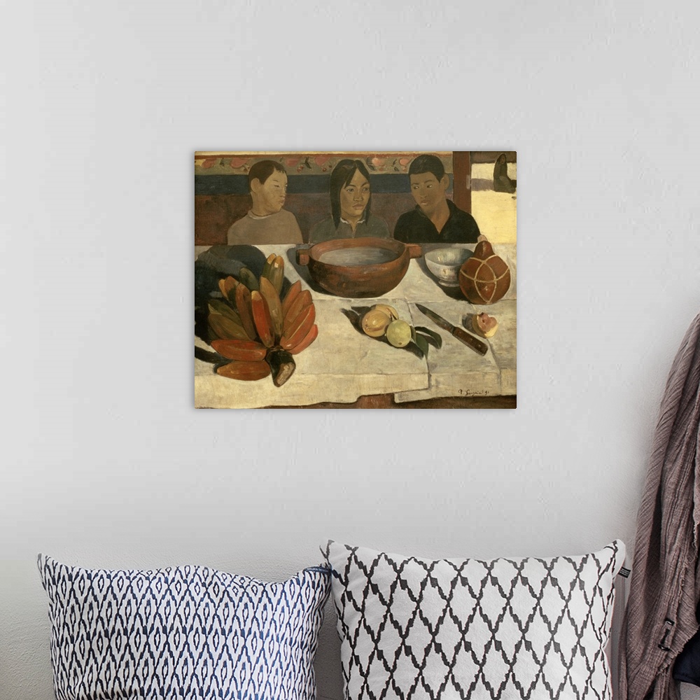 A bohemian room featuring XIR29632 The Meal (The Bananas), 1891 (oil on canvas); by Gauguin, Paul (1848-1903); 73x92 cm; Mu...