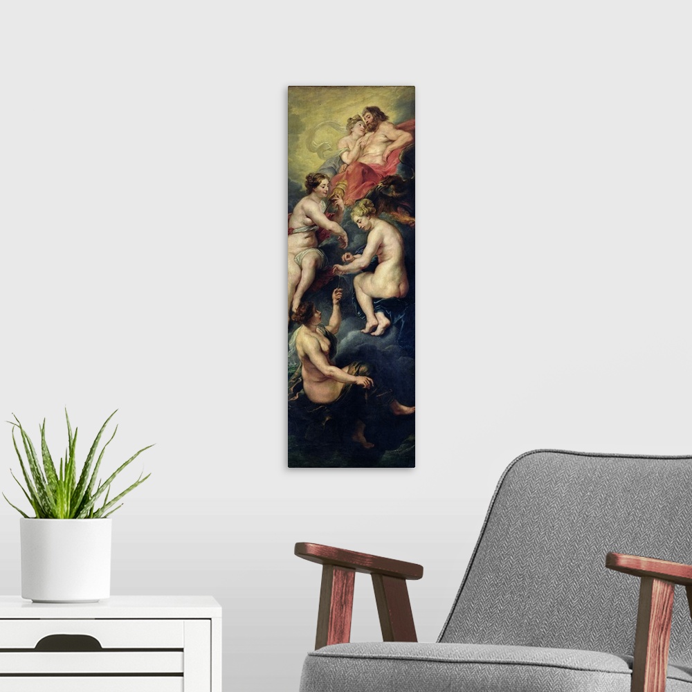 A modern room featuring XIR17685 The Medici Cycle: The Three Fates Foretelling the Future of Marie de Medici (1573-1642) ...