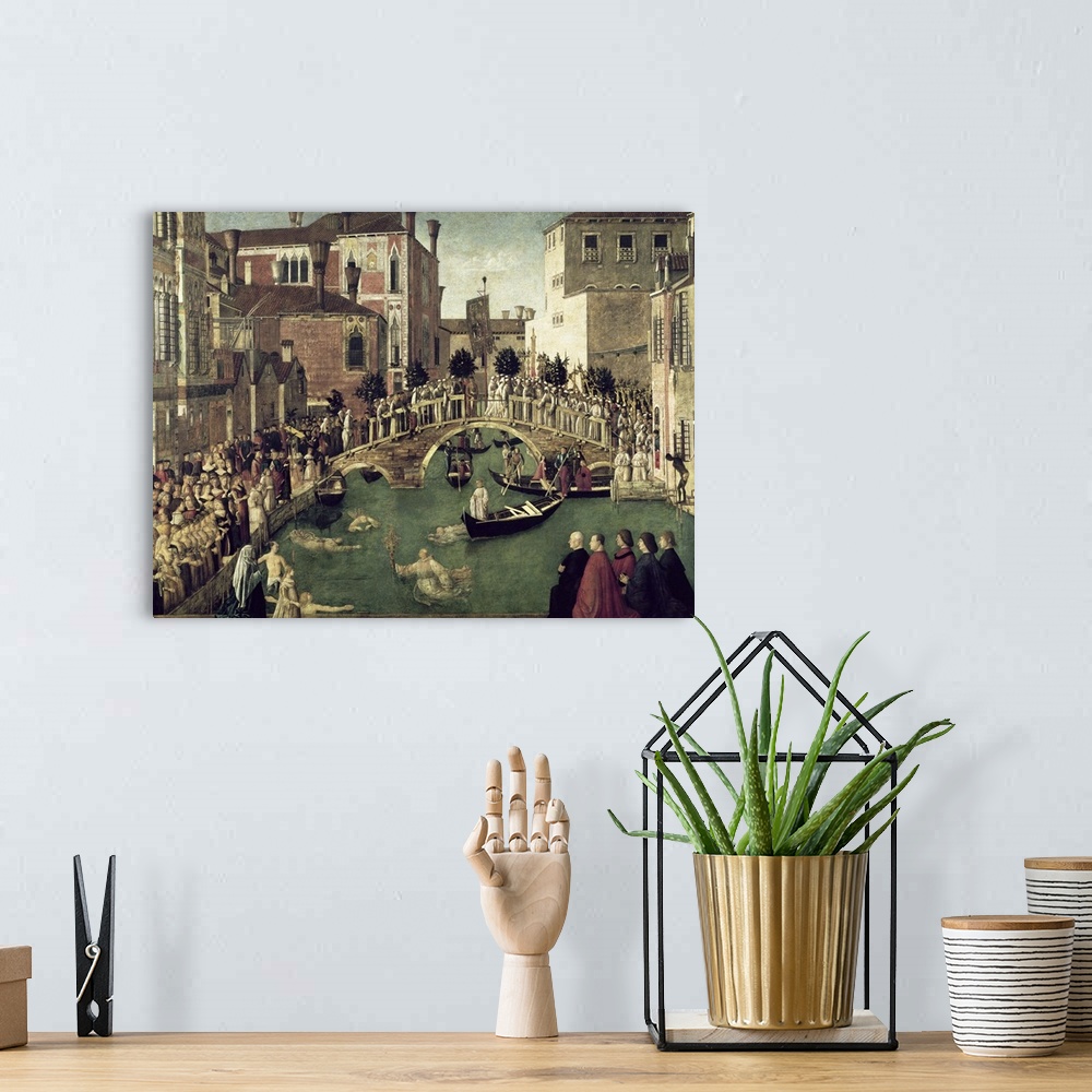 A bohemian room featuring XIR58302 The Miracle of the Cross on San Lorenzo Bridge, 1500 (oil on canvas) (for detail see 611...