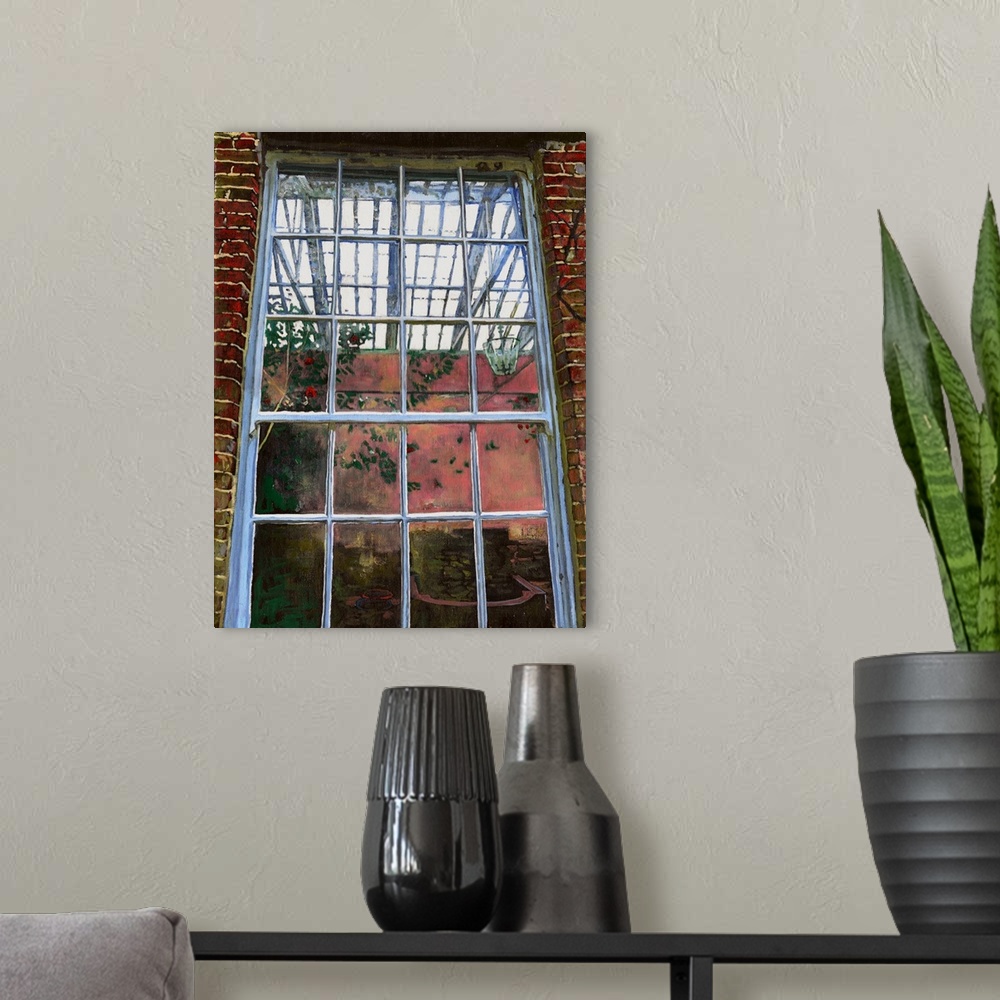 A modern room featuring The orangery window, 2012, (originally oil on canvas) by White, Helen