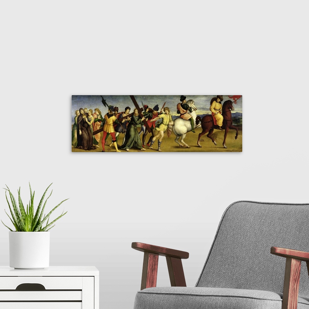 A modern room featuring The Procession to Calvary, c.1504-05
