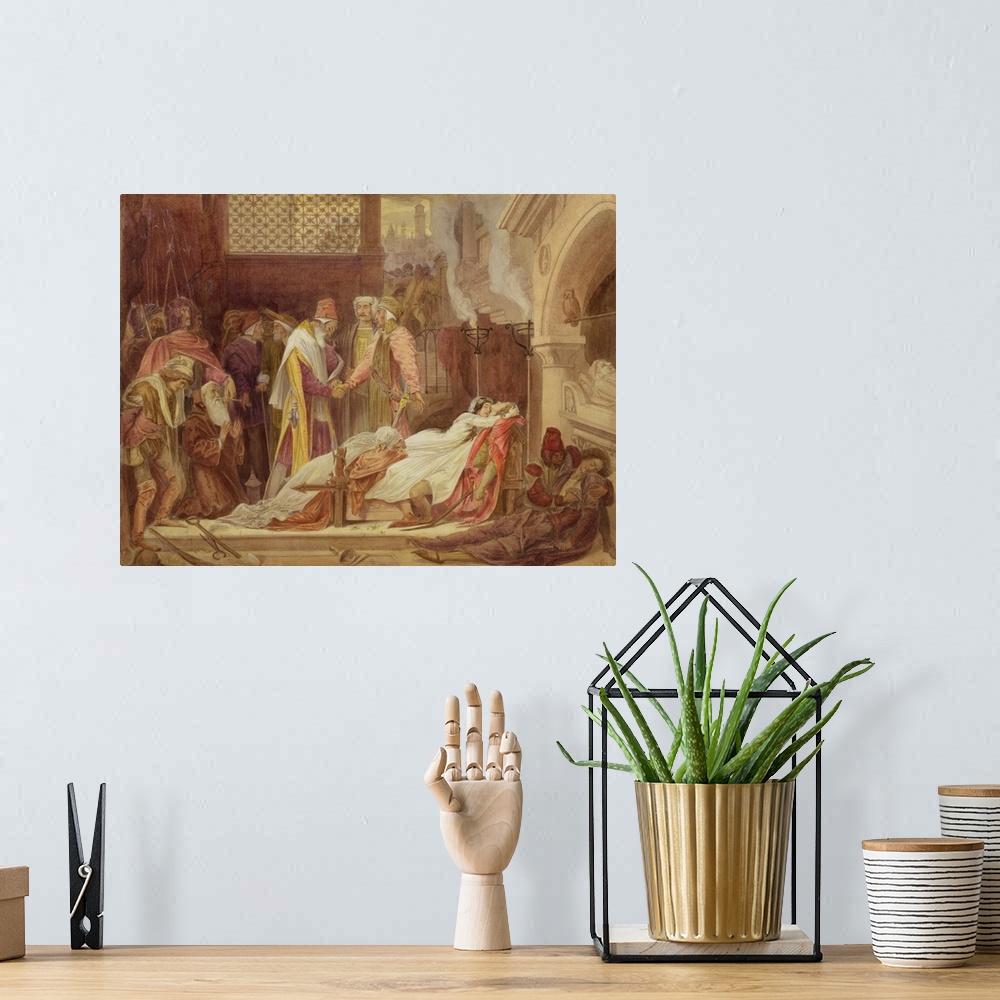 A bohemian room featuring XYC153233 The Reconciliation of the Montagues and the Capulets, c.1854 (w/c, bodycolour and gum o...