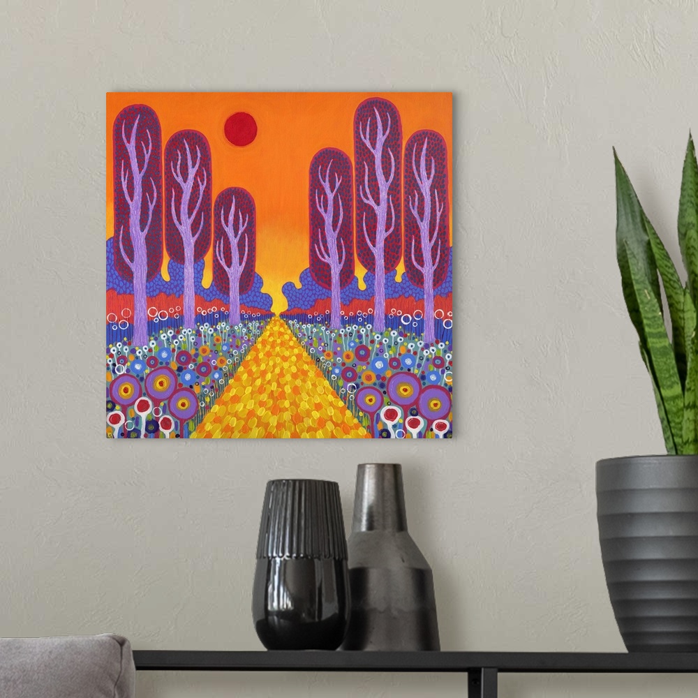 A modern room featuring The Road To Fauvesville, 2013, (acrylic on canvas)
