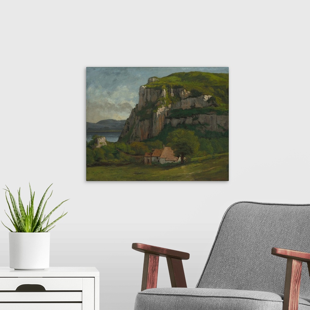 A modern room featuring The Rock of Hautepierre, c.1869, oil on canvas.