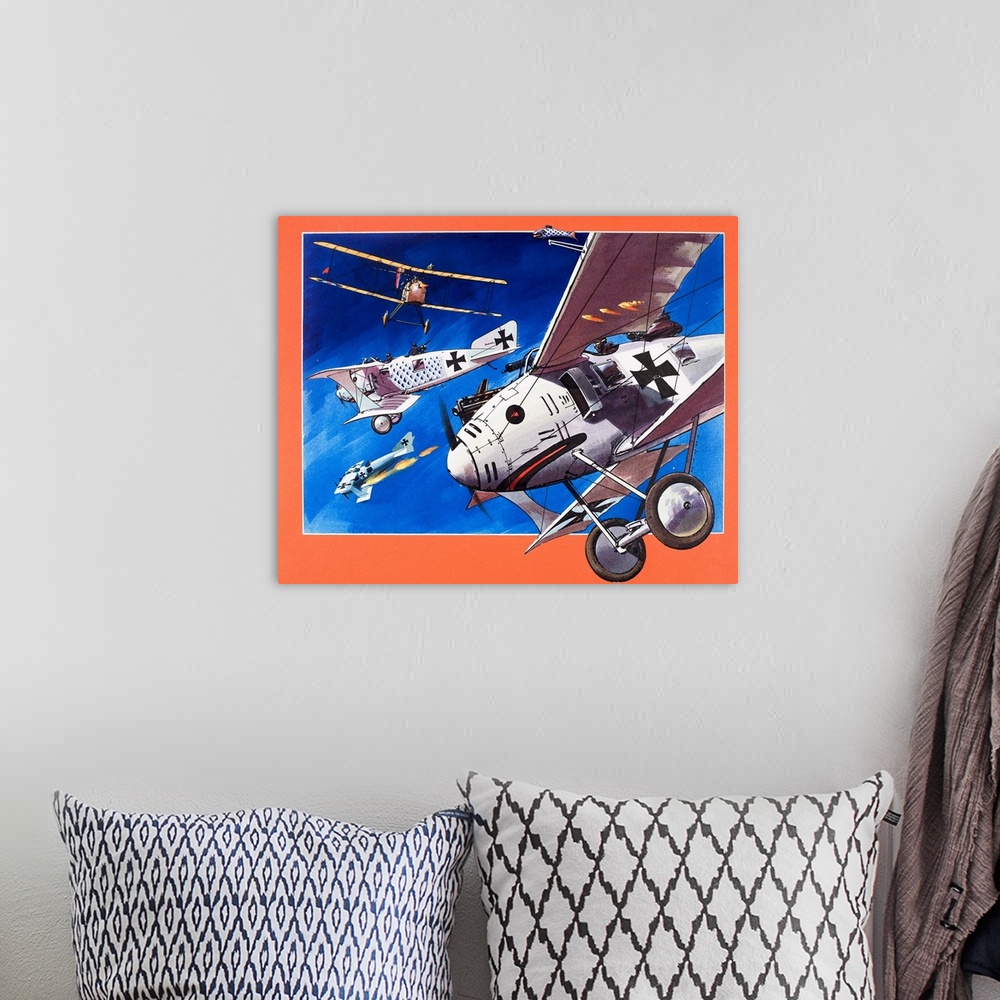 A bohemian room featuring Planes from the Past: The Roland C-11. Original artwork from "Look and Learn," issue 741, 27 Marc...