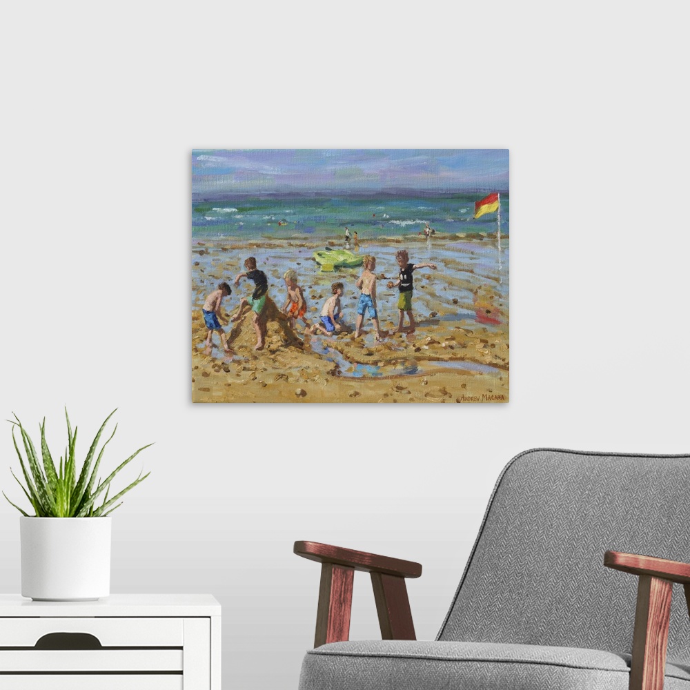 A modern room featuring The sandcastle, Wells Next The Sea, Norfolk, 2019. Originally oil on canvas.