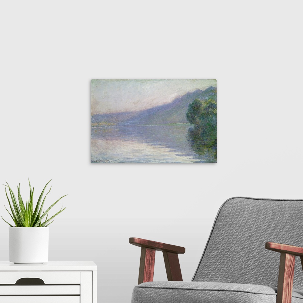 A modern room featuring Impressionist painting by Claude Monet of the Seine river in France.