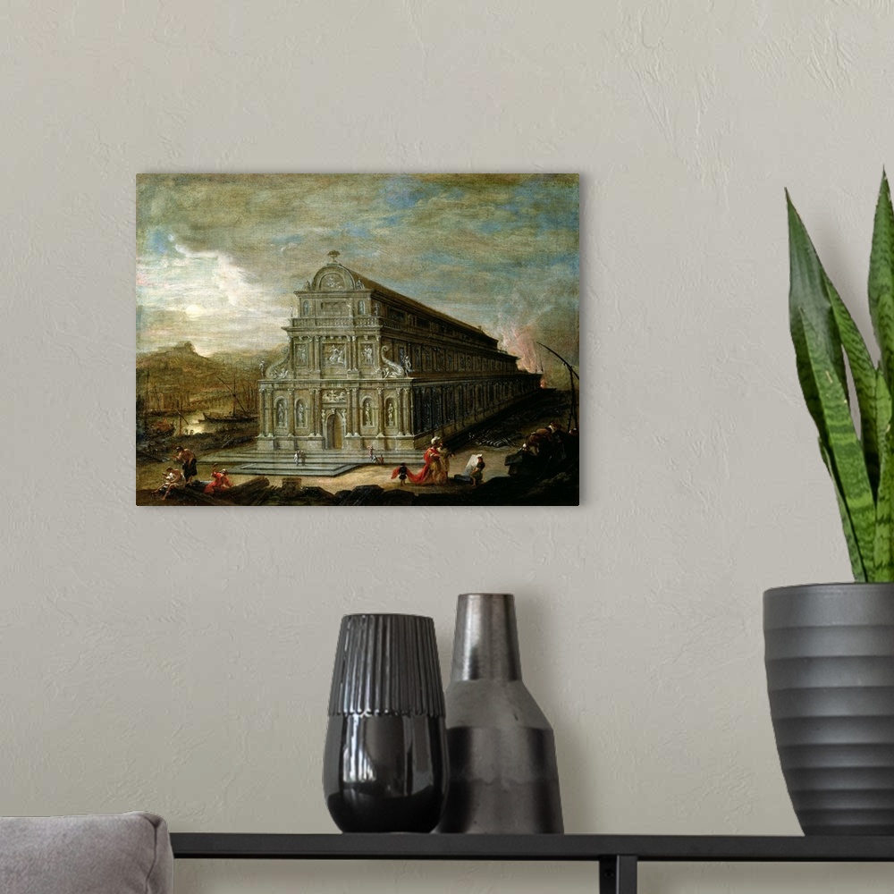 A modern room featuring XIR28043 The Seven Wonders of the World: The Temple of of Diana at Ephesus (oil on canvas)  by Eh...