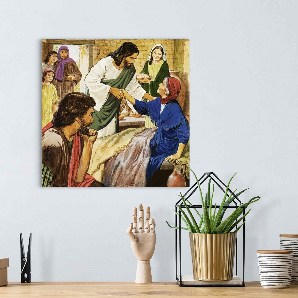 A bohemian room featuring The Amazing Love of Jesus: The Sick Woman. Original artwork for illustration on p9 of Treasure is...