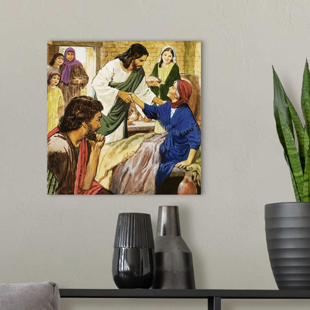 A modern room featuring The Amazing Love of Jesus: The Sick Woman. Original artwork for illustration on p9 of Treasure is...