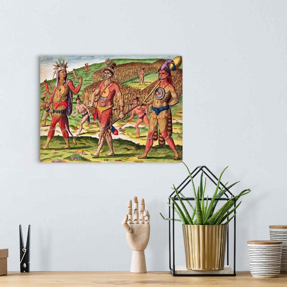 A bohemian room featuring XIR210443 The Soldiers of Outina Marching to Cut their Enemies into Pieces, from 'Brevis Narratio...
